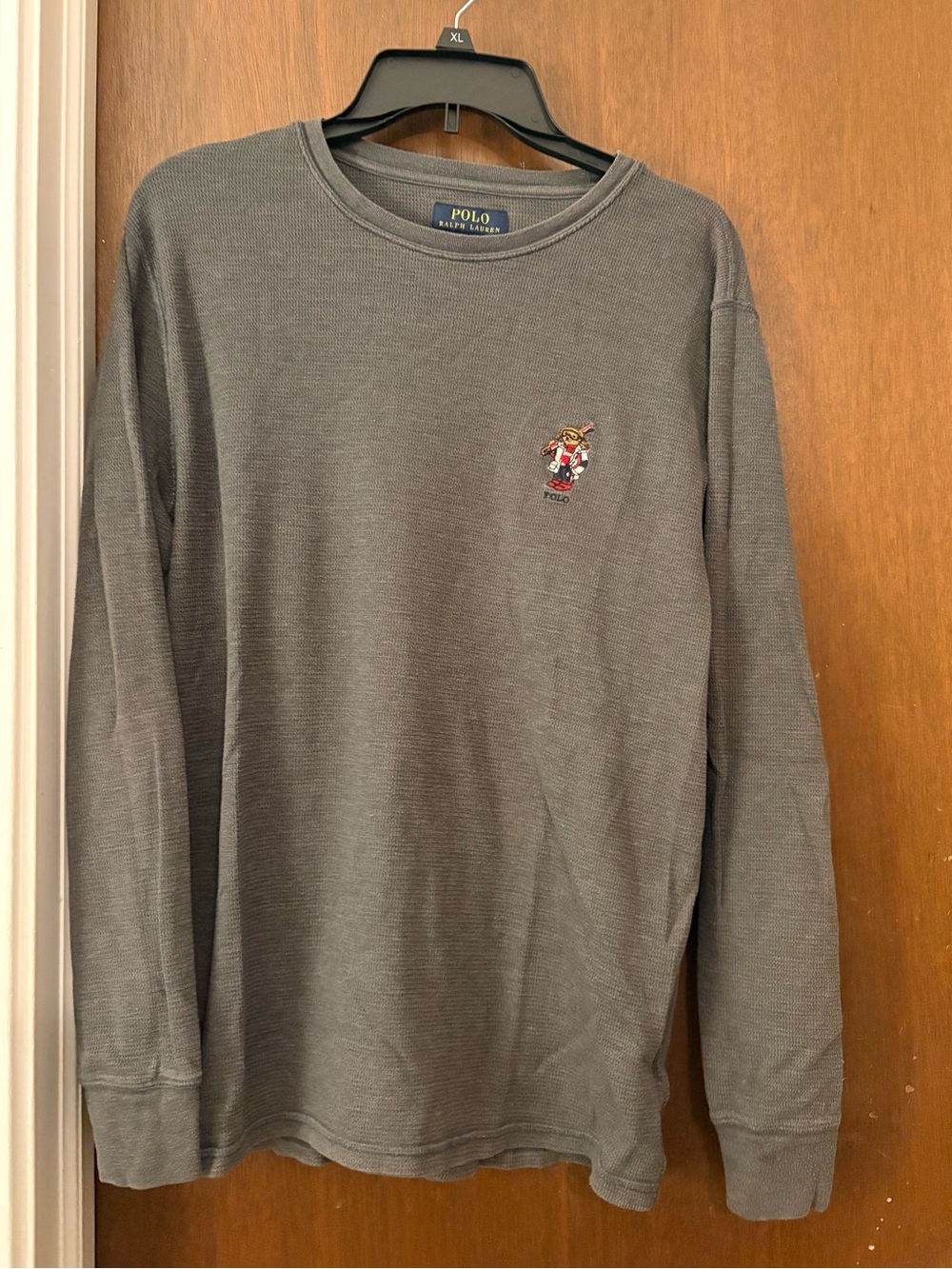 Polo by Ralph Lauren Gray Long-Sleeve Crewneck with Embroidered ski Bear